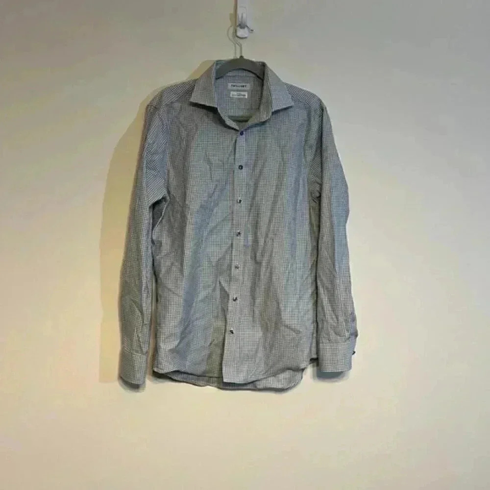 Twillory Mens White Green Blue Stripe Button Up Shirt 16 34/35 Tailored Fit